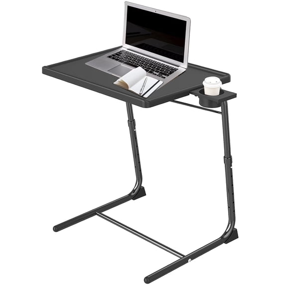 TV Tray Table Portable Desk Folding Dinner Tray, Couch Table Trays for Eating Snack Food, Portable Laptop Desk, Bed Trays for Eating | Adjustable TV Trays with 3 Angles and Cup Holder