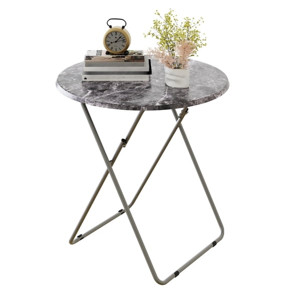 TV Tray Table, Portable TV Dinner Table for Eating, Small Foldable Round Table, TV Side Trays Table Set of 2, Snack Table for Couch, Living Room, Outdoor, Small Space (Black Marble, 2Pcs)