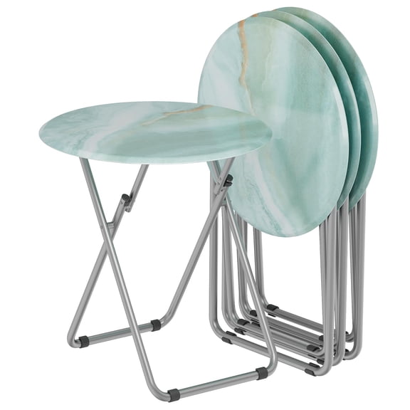 TV Tray Table, Portable TV Dinner Table for Eating, Small Foldable Round Table, TV Side Trays Table Set of 2, Snack Table for Couch, Living Room, Outdoor, Small Space (Black Marble, 2Pcs)