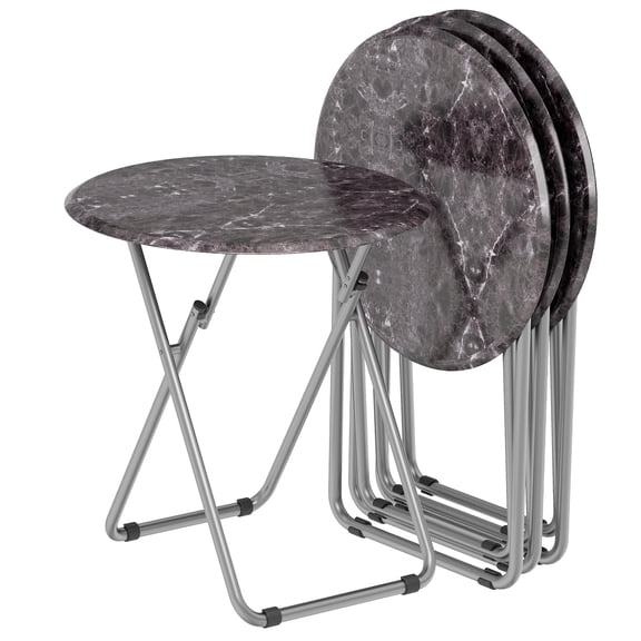TV Tray Table, Portable TV Dinner Table for Eating, Small Foldable Round Table, TV Side Trays Table Set of 2, Snack Table for Couch, Living Room, Outdoor, Small Space (Black Marble, 2Pcs)