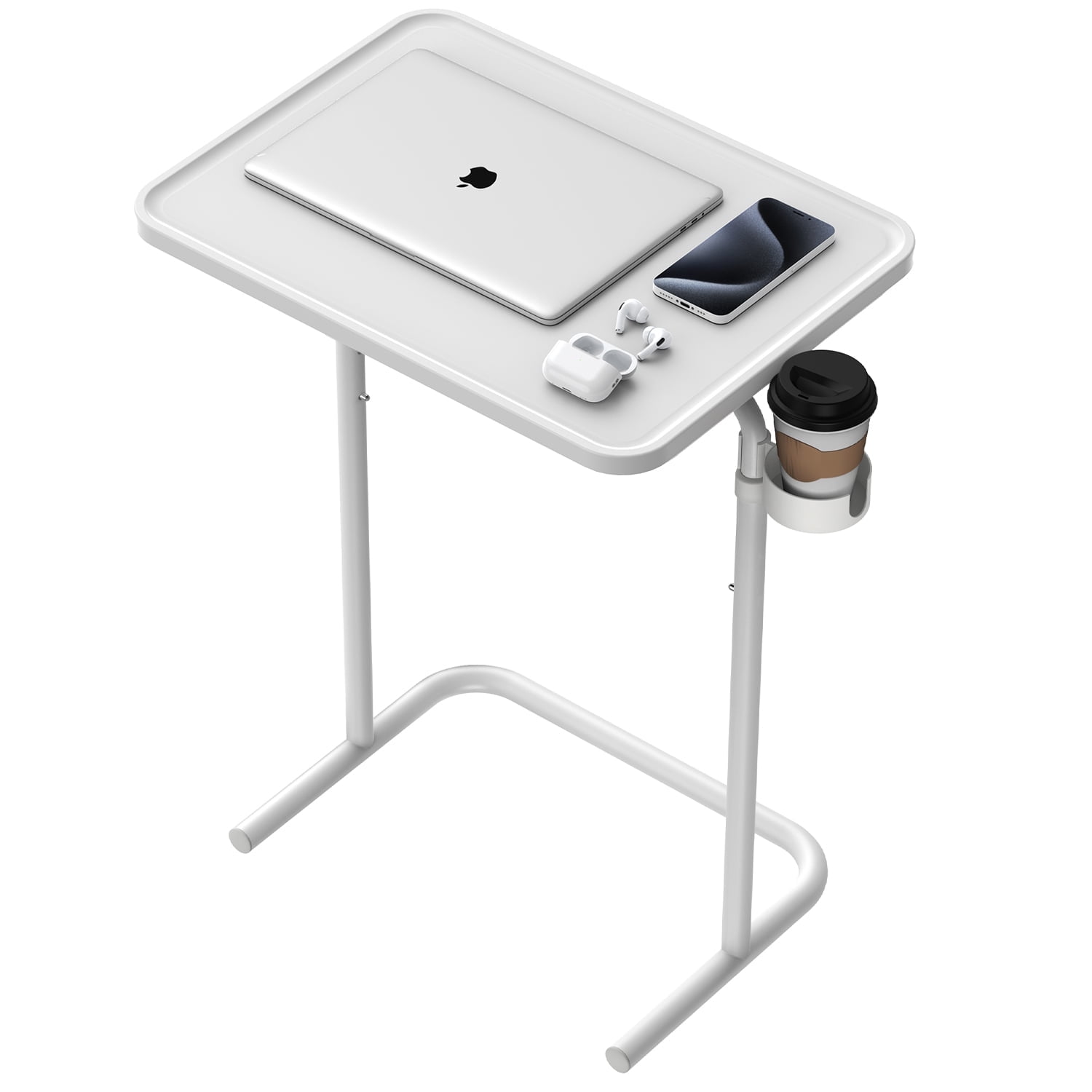 Adjustable TV Tray Table - Folding Bed Tray With Cup Holder, 6 Height & 3 Tilt Settings, Black