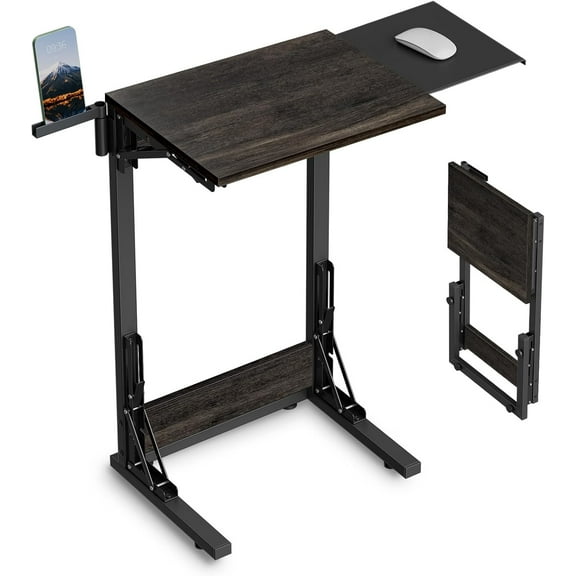 TV Tray Table for Dinner, Foldable Laptop Table with Mouse Tray for Work, C Shaped End Table for Couch, Sofa Side Desk for Living Room, Bedroom, Gray