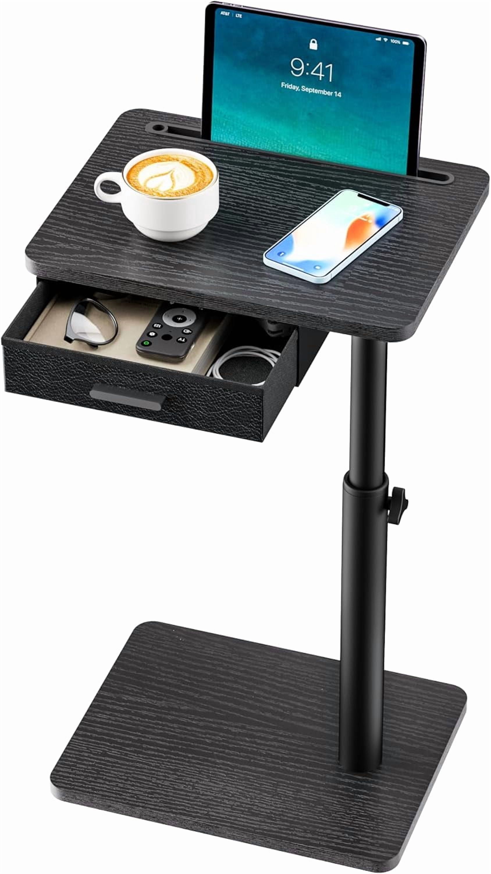 TV Tray Table with Swivel Top, Drawer, and Height Adjustment for Eating, Working, or as a Sofa Desk in Living Room or Bedroom