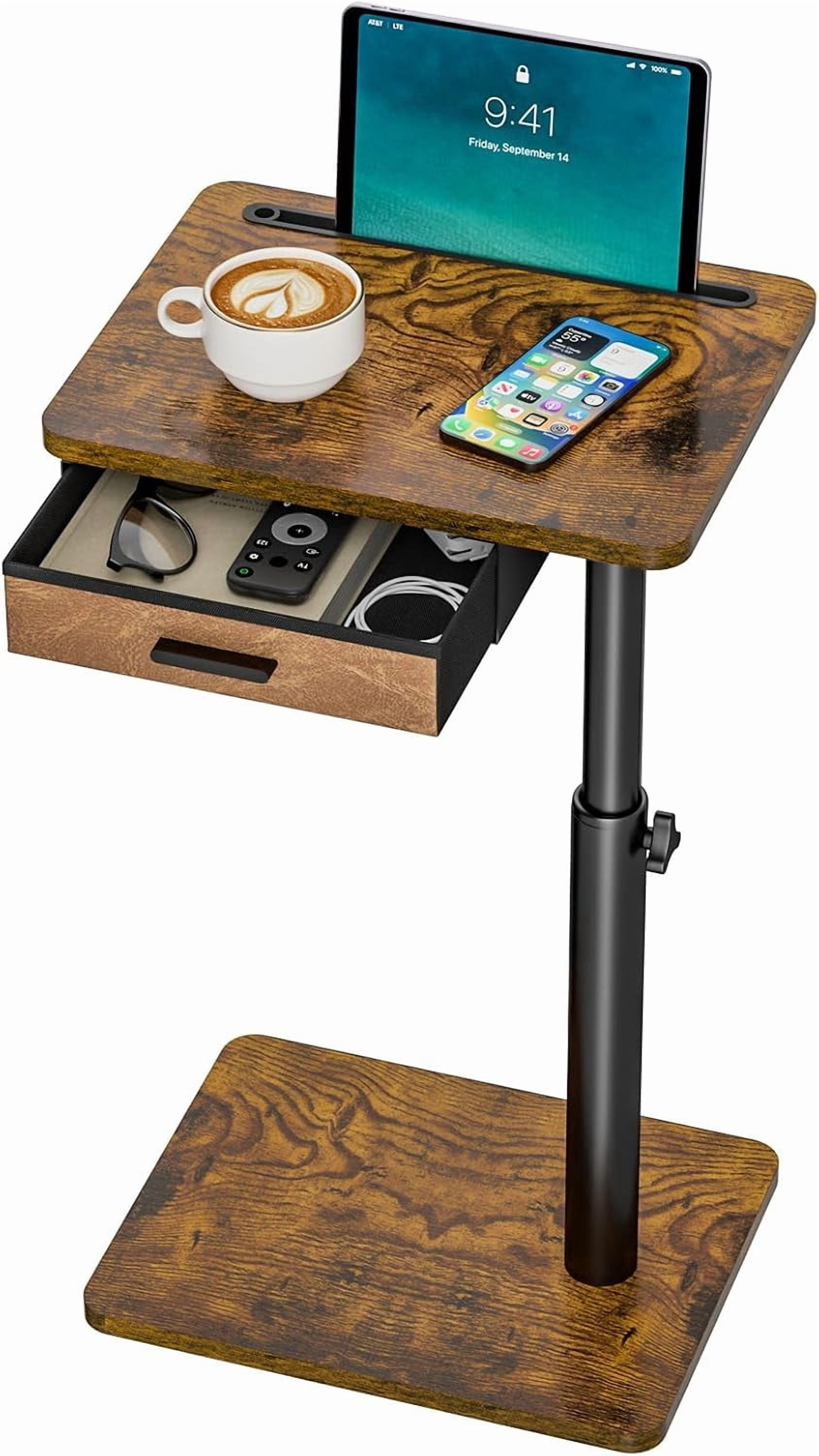 TV Tray Table with Swivel Top, Drawer, and Height Adjustment for Eating, Working, or as a Sofa Desk in Living Room or Bedroom