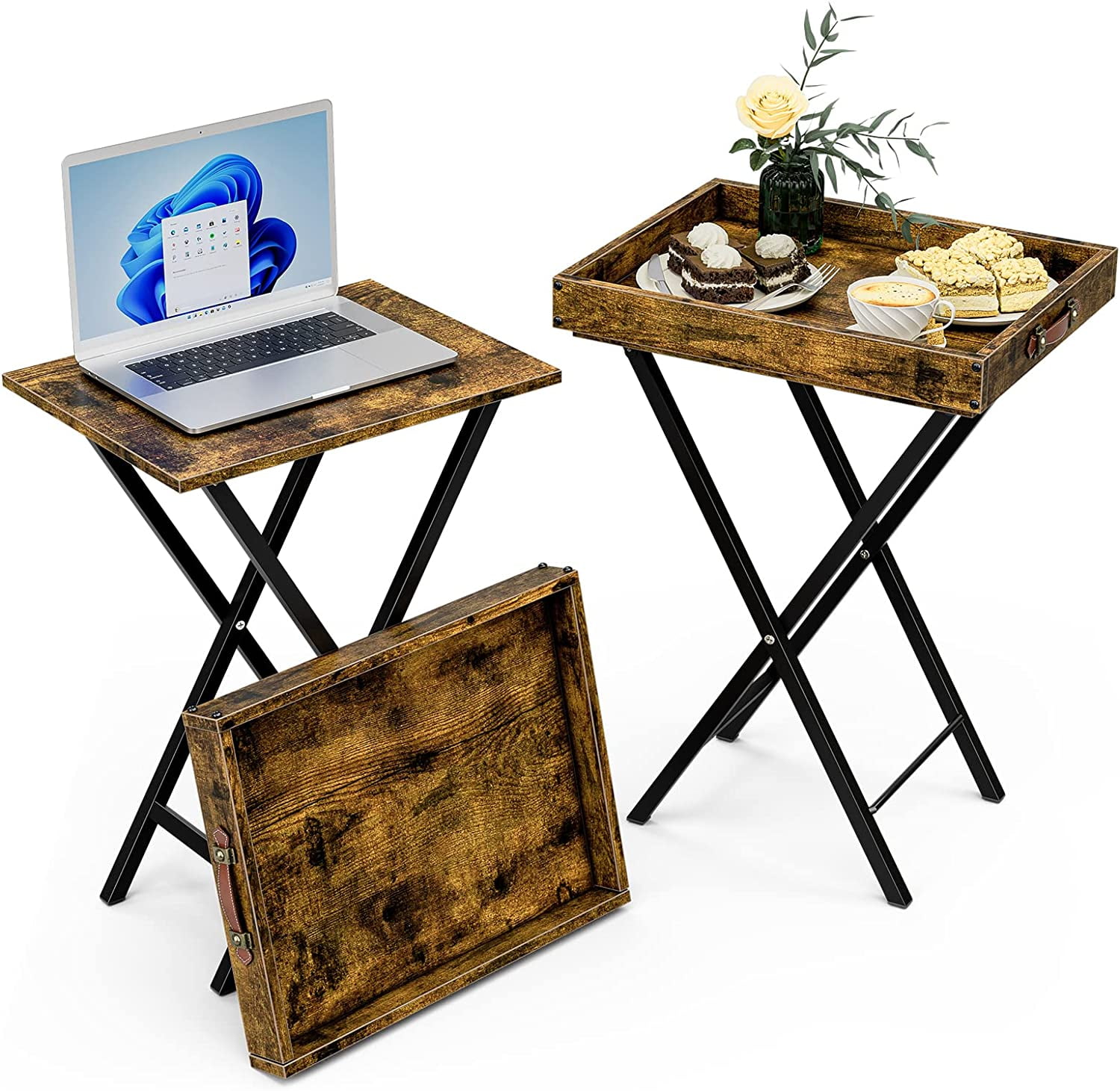 TV Tray Tables Set of 2 TV Trays with Removable Tray Top 2 Pcs Folding ...