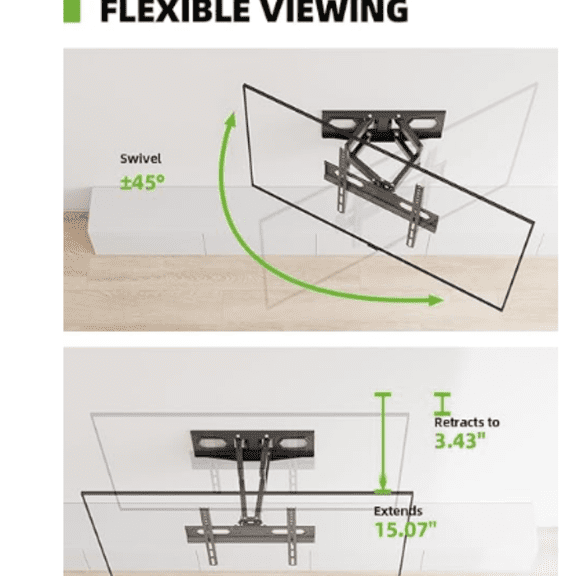 TV Wall Mount for 32-65 inch Flat Screen/LED/4K up to 110lbs, Full Motion TV Mount Bracket with Swivel & Tilt Articulating Dual Arms, Max VESA 400x400mm, Fits 12/16" Wood Studs