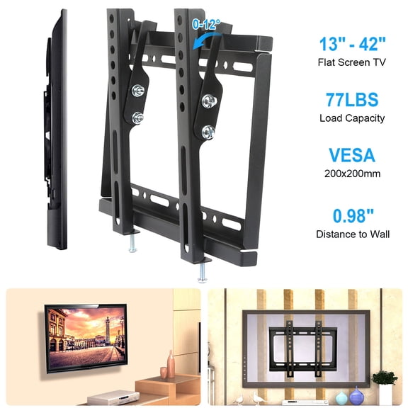 TV Wall Mount Bracket Low Profile Fixed Tilt for Most 13 to 42 Inch Flat Screen LED LCD TVs VESA Low Profile Slim Fit Universal Bracket Max 66LBS Easy Install Kit for Living Room Bedroom Office