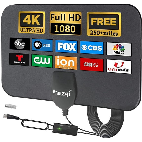 TV antenna-2025 upgraded indoor TV antenna 380+ mile long range, digital free-to-air TV antenna supports all TVs-41080, with signal amplifier and 16.4 feet coaxial cable