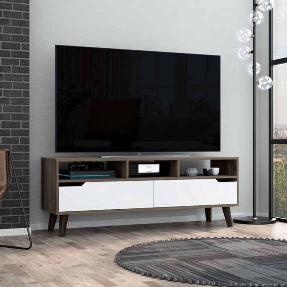 TV stand for 50 - 59 inches TV, three open shelves for display / Ideal for studio apartments, shows off decor