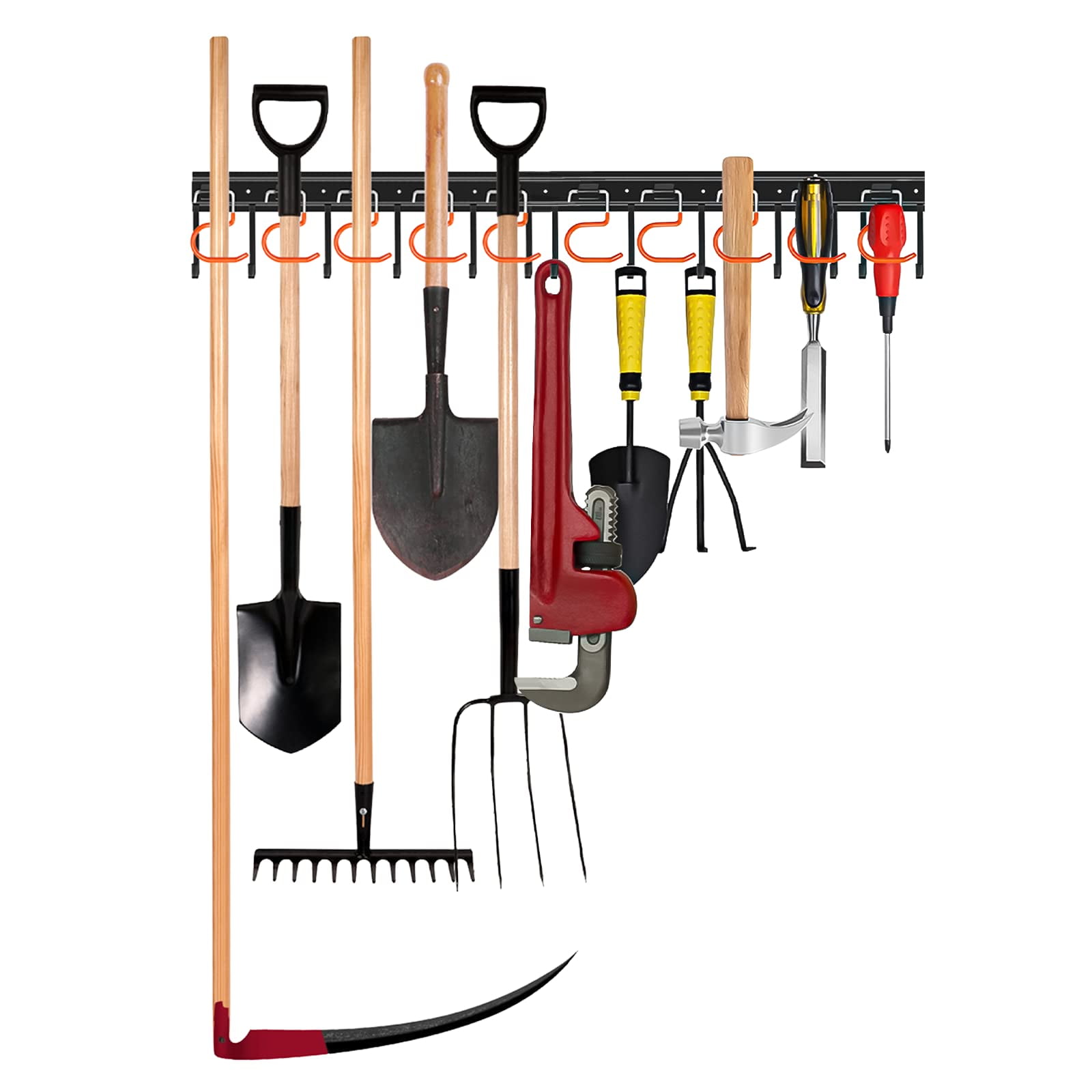 TVKB 34'' All Metal Garden Tool Organizer Adjustable Garage Tool Organizer Wall Mount Garage Organizers and Storage with Heavy Duty Hooks Tool Hangers for Garage Wall, Shed, Garden C49