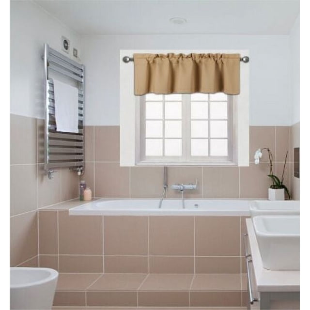 TVLO gold blackout thermal valance for short window curtain with rod pocket for kitchen bathroom ...