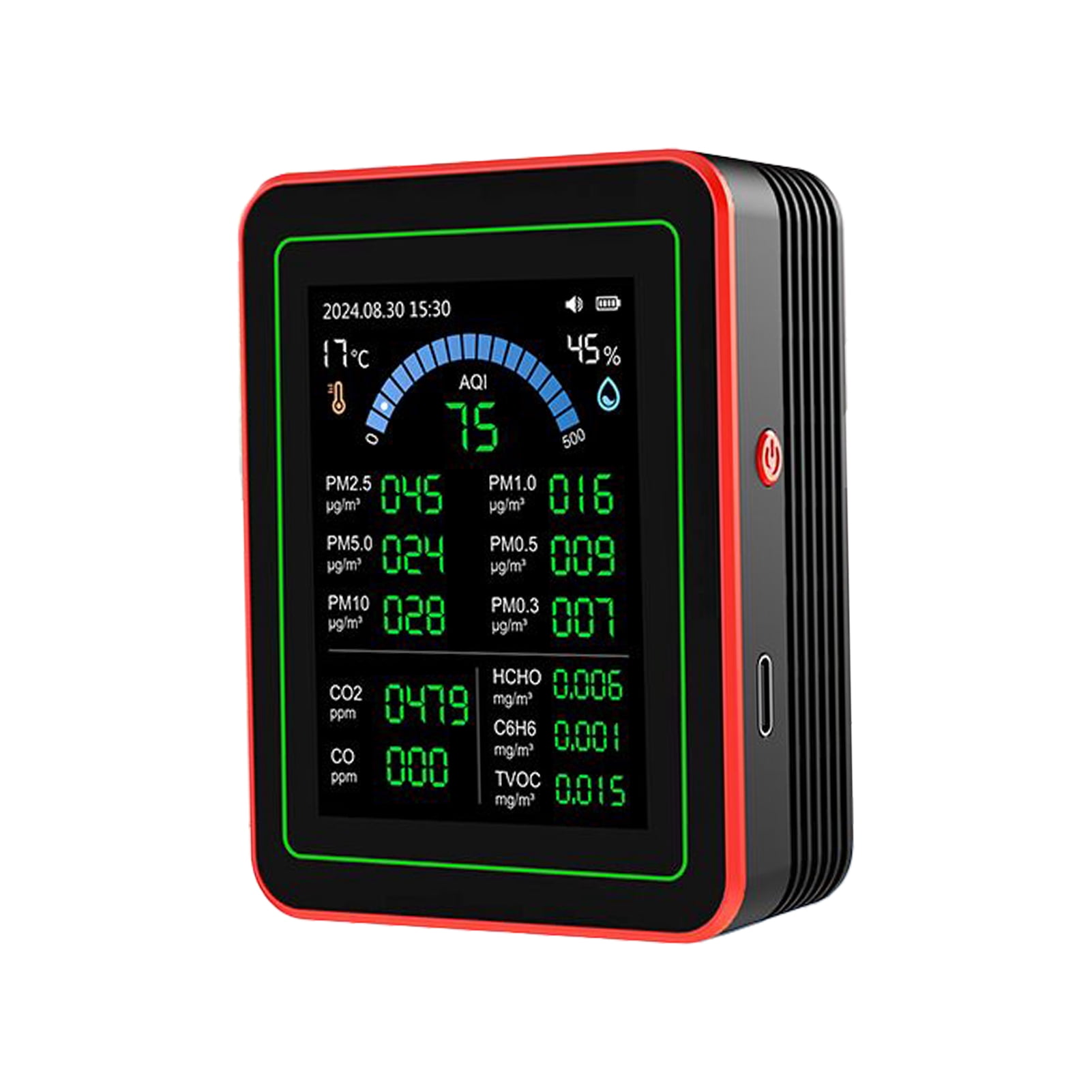 TVOC HCHO Meter CO2 Monitor Indoor, Air Quality Detector with Color Screen for Home Office, Detect PM2.5 PM1.0 PM5.0 in , Indoor Humidity Temperature Multifunctional with Data Storage