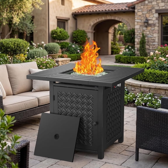 TVOFEK 30" Propane Fire Pit Table 50,000 BTU Outdoor Gas Firepit Table with Lid and Glass Stone for Backyard, Garden, Patio and Picnic, CSA Certified