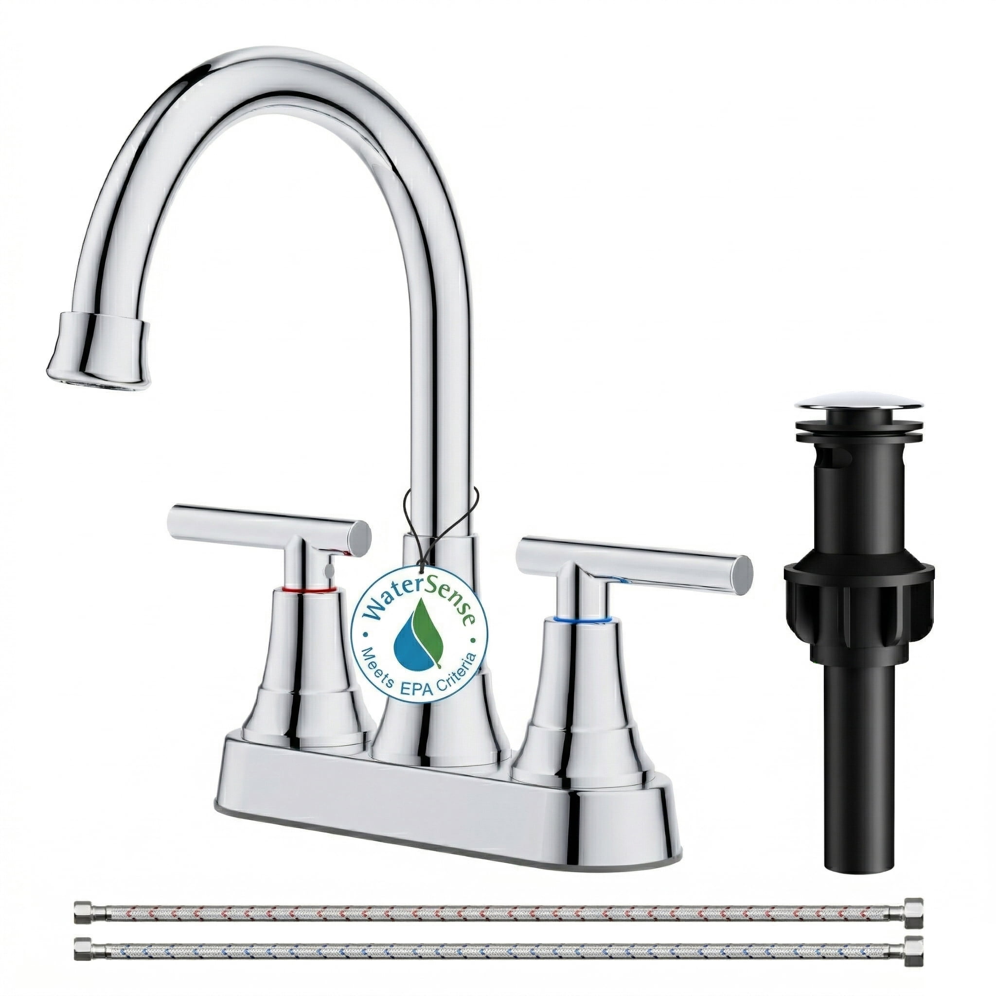 TVOFEK 4 inch Centerset Bathroom Faucet 2 or 3 Hole with Pop up Drain and cUPC Hose, 2-Handle Chrome Vanity Faucets for Restroom RV Bar