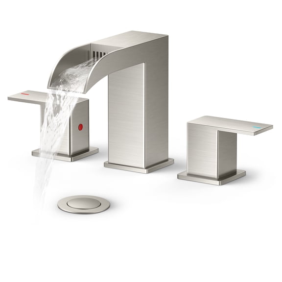TVOFEK 8 inch Waterfall Bathroom Faucet 3 Hole, Brushed Nickel Bathroom Sink Faucet with Metal Pop-up Drain, 2 Handle Stainless Steel Bathroom Water Faucets for Vanity Lavatory Restroom RV