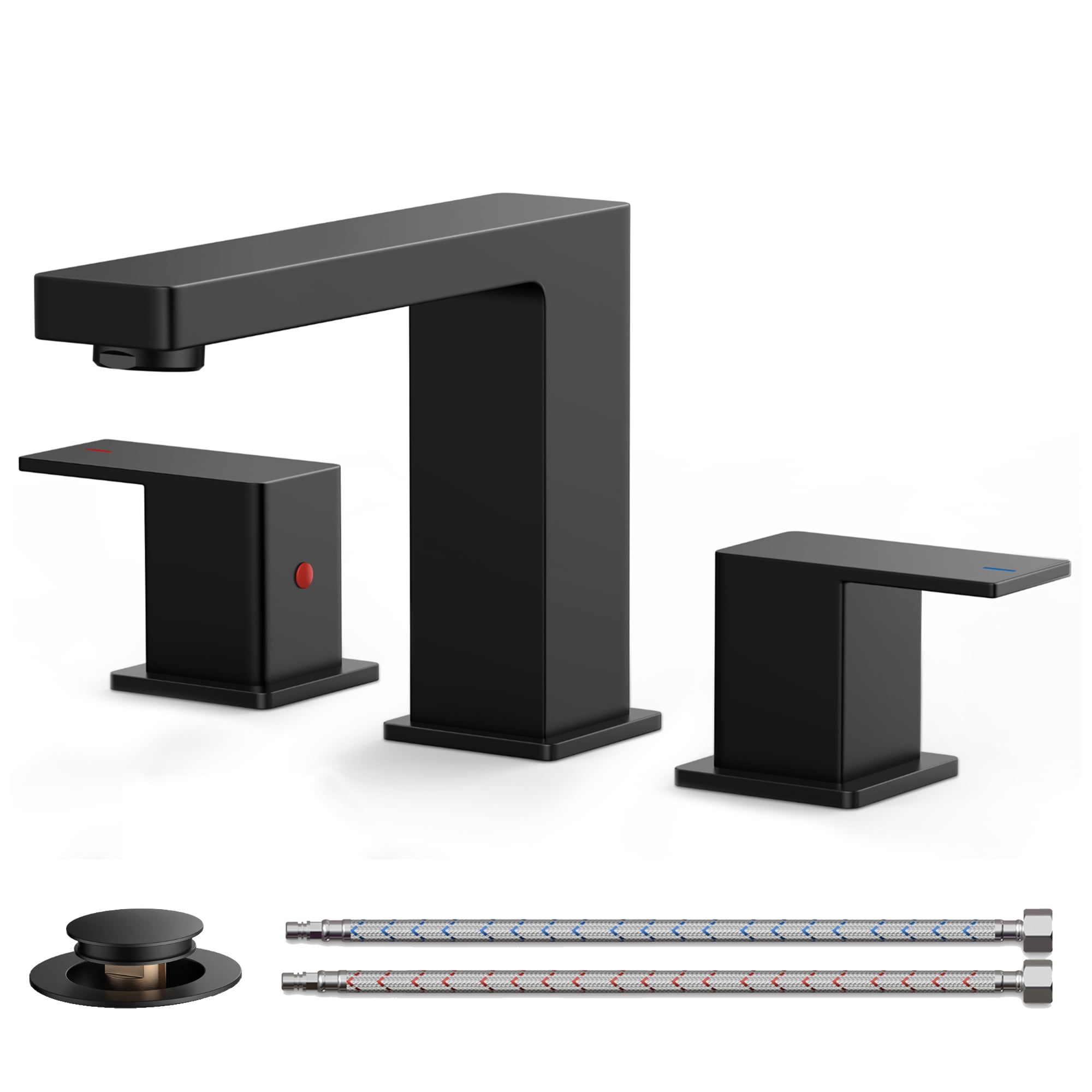 TVOFEK Bathroom Faucet 3 Hole, Black Bathroom Sink Faucets 8 inch Widespread with Metal Pop up Drain and cUPC Hoses for Lavatory Vanity Restroom RV