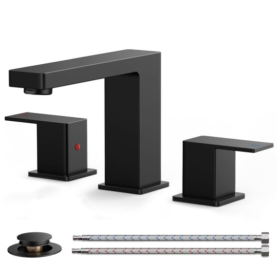 TVOFEK Bathroom Faucet 3 Hole, Black Bathroom Sink Faucets 8 inch Widespread with Metal Pop up Drain and cUPC Hoses for Lavatory Vanity Restroom RV