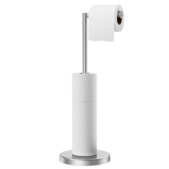 TVOFEK Toilet Paper Holder Freestanding, Stainless Steel Toilet Paper Holder Stand for 4 Rolls with Storage, Stable Weighted Base, Brushed Nickel