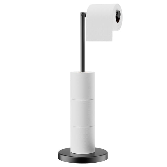 TVOFEK Matte Black Toilet Paper Holder Freestanding, Stainless Steel Toilet Paper Holder Stand for 4 Rolls with Storage, Stable Weighted Base