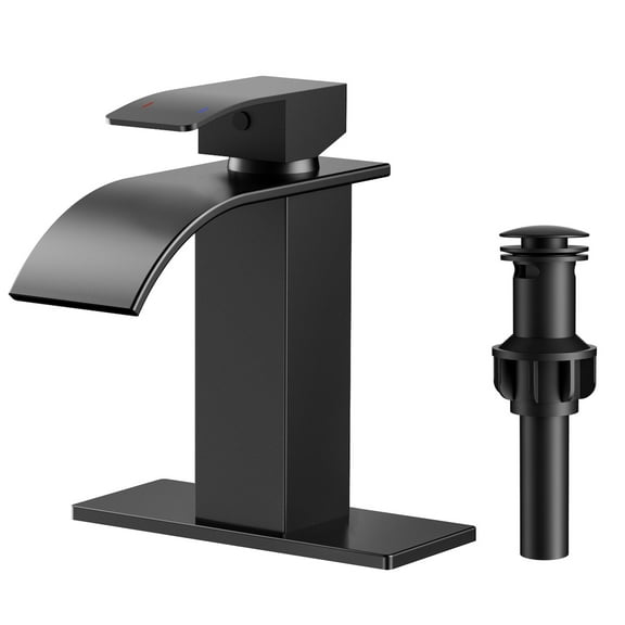 TVOFEK Black Waterfall Bathroom Faucet 1 or 3 Hole, Single Handle Bathroom Sink Faucet with Deck and Pop-up Drain for Lavatory Washbasin