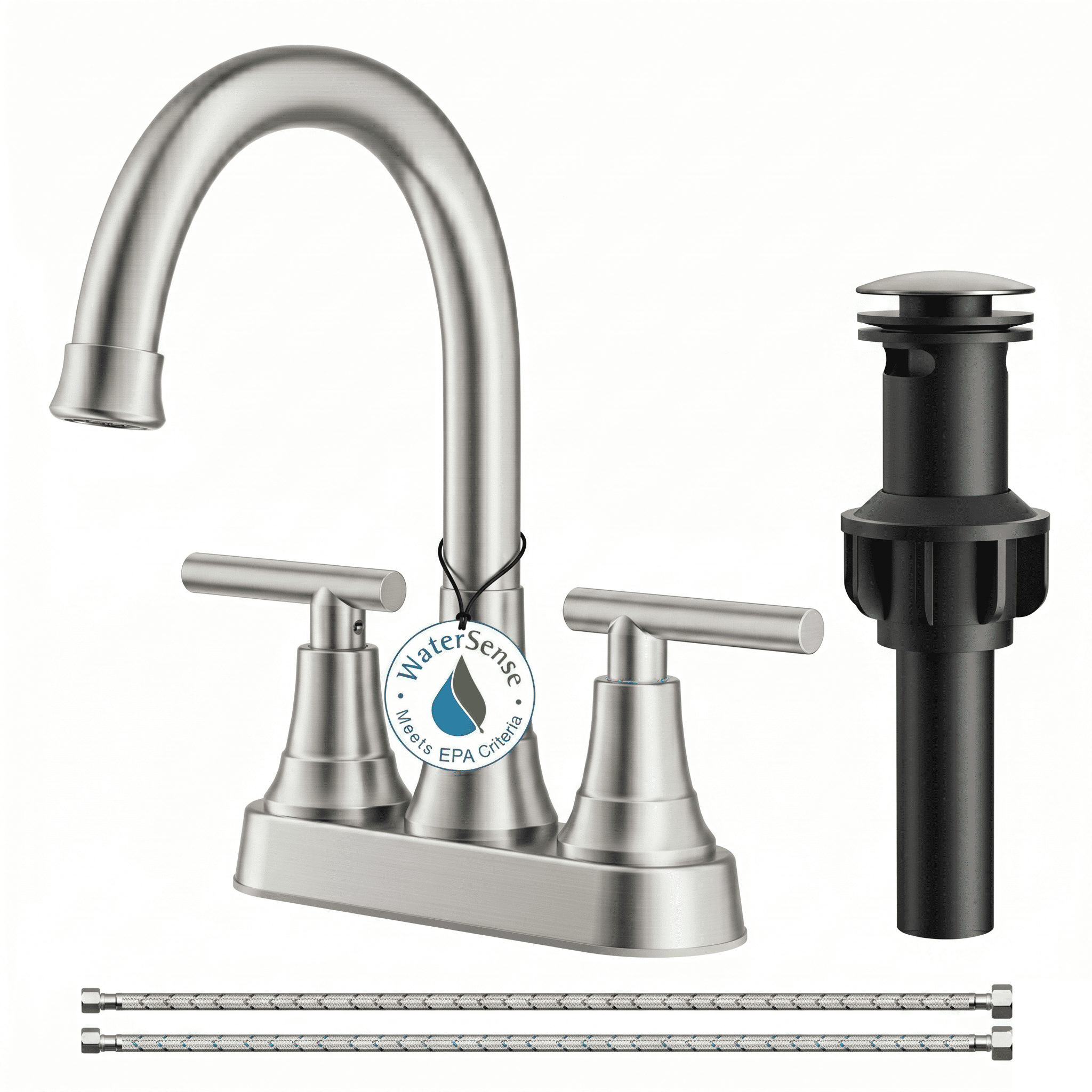 TVOFEK 4 Inch Centerset Bathroom Faucet 2/3 Hole 2-Handle Brushed Nickel Vanity Faucet with Pop Up Drain and cUPC Water Hose, 360°Rotating Spout Water Saving Ceramic Valve for Bathroom RV Camper Bar