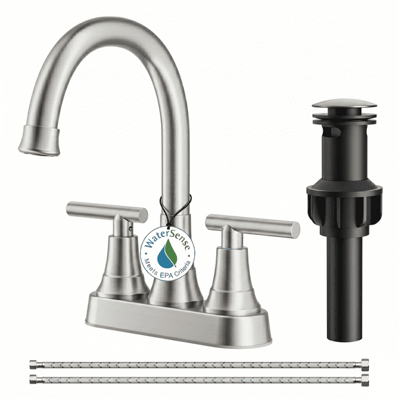 TVOFEK 4 Inch Centerset Bathroom Faucet 2/3 Hole 2-Handle Brushed Nickel Vanity Faucet with Pop Up Drain and cUPC Water Hose, 360°Rotating Spout Water Saving Ceramic Valve for Bathroom RV Camper Bar