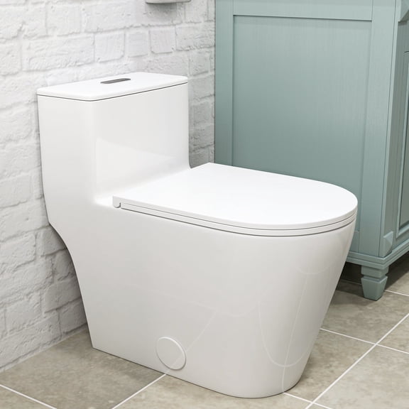 TVOFEK 17" Compact One Piece Toilet, 1.1/1.6GPF Dual-Flush Elongated Toilets with Quiet Soft Close Seat, Easy-Clean Skirted Design, 12" Rough-In, White