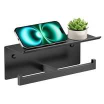 TVOFEK Double Toilet Paper Holder with Shelf, Wall Mount Tissue Roll Holder for Bathroom Kitchen RV, Stainless Steel Double Tissue Roll Rack, Matte Black