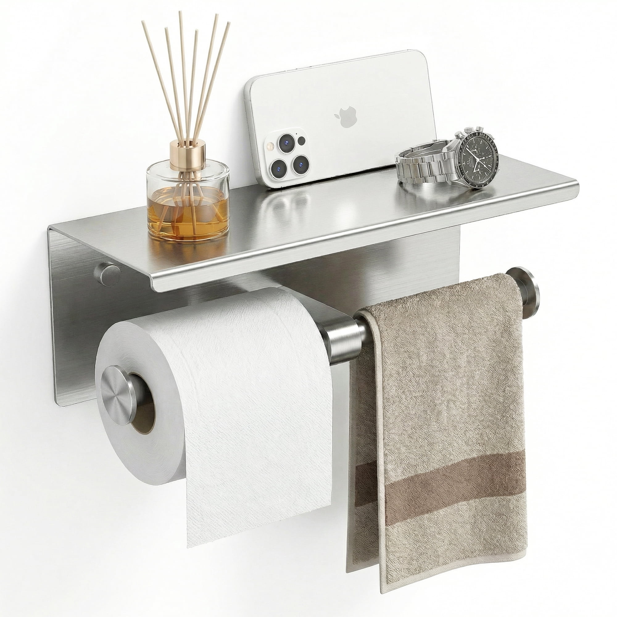 TVOFEK Double Toilet Paper Holder with Shelf, 304 Stainless Steel Wall Mounted Tissue Roll Holder for Bathroom, Rustproof Modern Brushed Nickel
