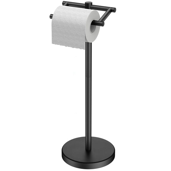 TVOFEK Freestanding Toilet Paper Holder Stand, Toilet Roll Holder Stainless Steel, Post Pivoting Design & Stable Weighted Base, Matte Black