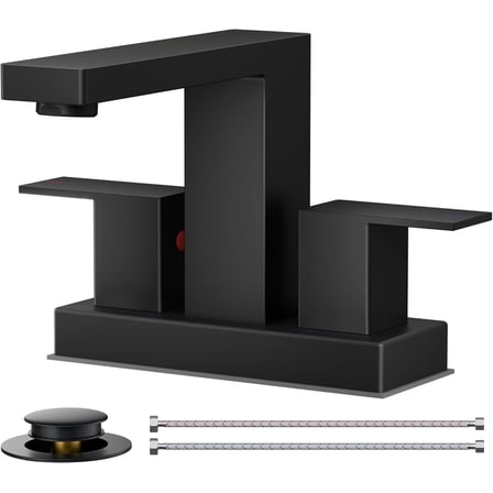 TVOFEK Black Bathroom Faucet 2 or 3 Hole, 4 inch Bathroom Sink Faucet Square Stainless Steel with Metal Pop up Drain and cUPC Hoses for Vanity RV Restroom