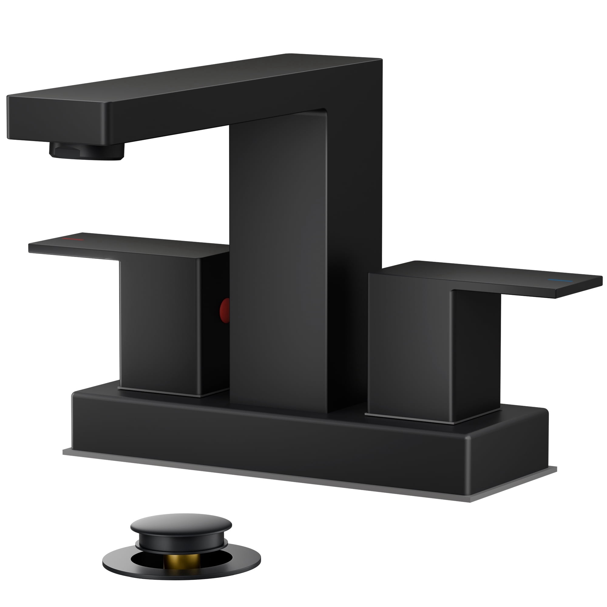 TVOFEK 4 inch Centerset Bathroom Faucet 2 or 3 Holes, Black Bathroom Sink Faucet Two Handles with Metal Pop up Drain and cUPC Hoses for Vanity RV Restroom