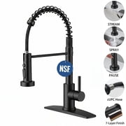 TVOFEK Matte Black Kitchen Faucet with Sprayer 3-Mode, Commercial Single Handle Stainless Steel Sink Faucets with Deck Plate for RV Bar Laundry Camper Farmhouse