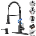thumbnail image 1 of TVOFEK Kitchen Faucet with Pull Down Sprayer and Soap Dispenser, Black Single Handle Kitchen Sink Faucets with Deck Plate for 1 or 3 Hole, Spring Faucet for RV Laundry Bar, 1 of 15