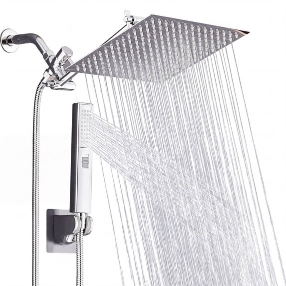 TVOFEK Rain Shower Head With Handheld Spray Combo, 10 Inch Stainless Steel High Pressure Shower head with Adjustable Extension Arm, with Anti-leak 60" Hose and Mounting Hardware for Bathroom