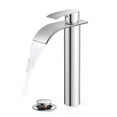 thumbnail image 1 of TVOFEK Tall Waterfall Bathroom Vessel Sink Faucet Single Handle, One Hole Chrome Bathroom Faucet with Metal Pop up Drain and cUPC Hoses, 11 inch Faucet for Basin Bath, 1 of 14