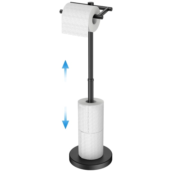 TVOFEK Black Toilet Paper Holder with Storage Adjustable Height, Freestanding Toilet Paper Roll Holder for Bathroom Stainless Steel, Fits Mega Rolls