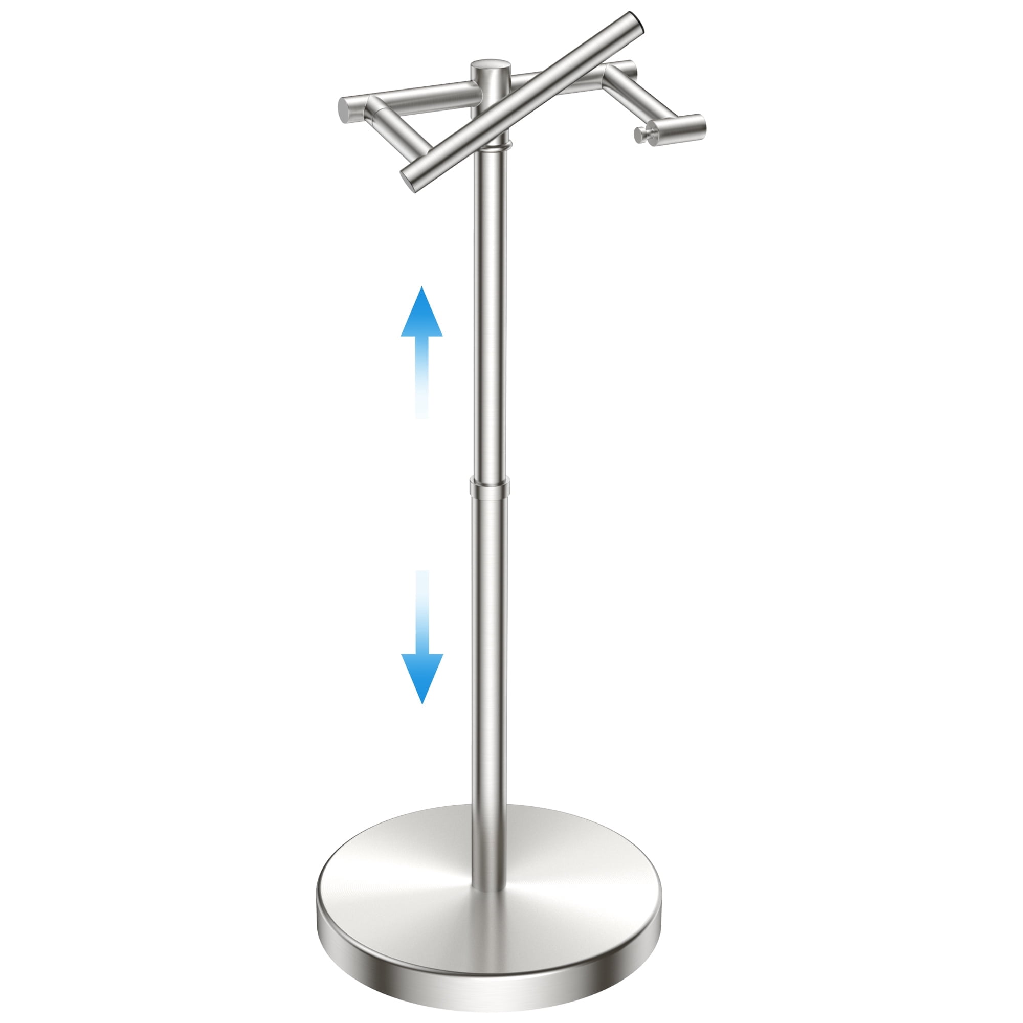 TVOFEK Toilet Paper Holder Freestanding Adjustable Height, Toilet Roll Holder Stainless Steel, Post Pivoting Design & Stable Weighted Base, Brushed Nickel