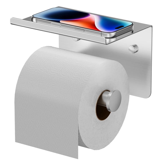 TVOFEK Toilet Paper Holder with Shelf Stainless Steel, Adhesive or Screw Toilet Paper Roll Holder Wall Mounted Fits Mega Rolls, Brushed Nickel