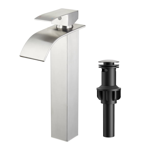 TVOFEK Vessel Sink Faucet Brushed Nickel, Tall Waterfall Bathroom Faucet One Hole with Pop Up Drain and cUPC Hoses for Countertop Sink Basin
