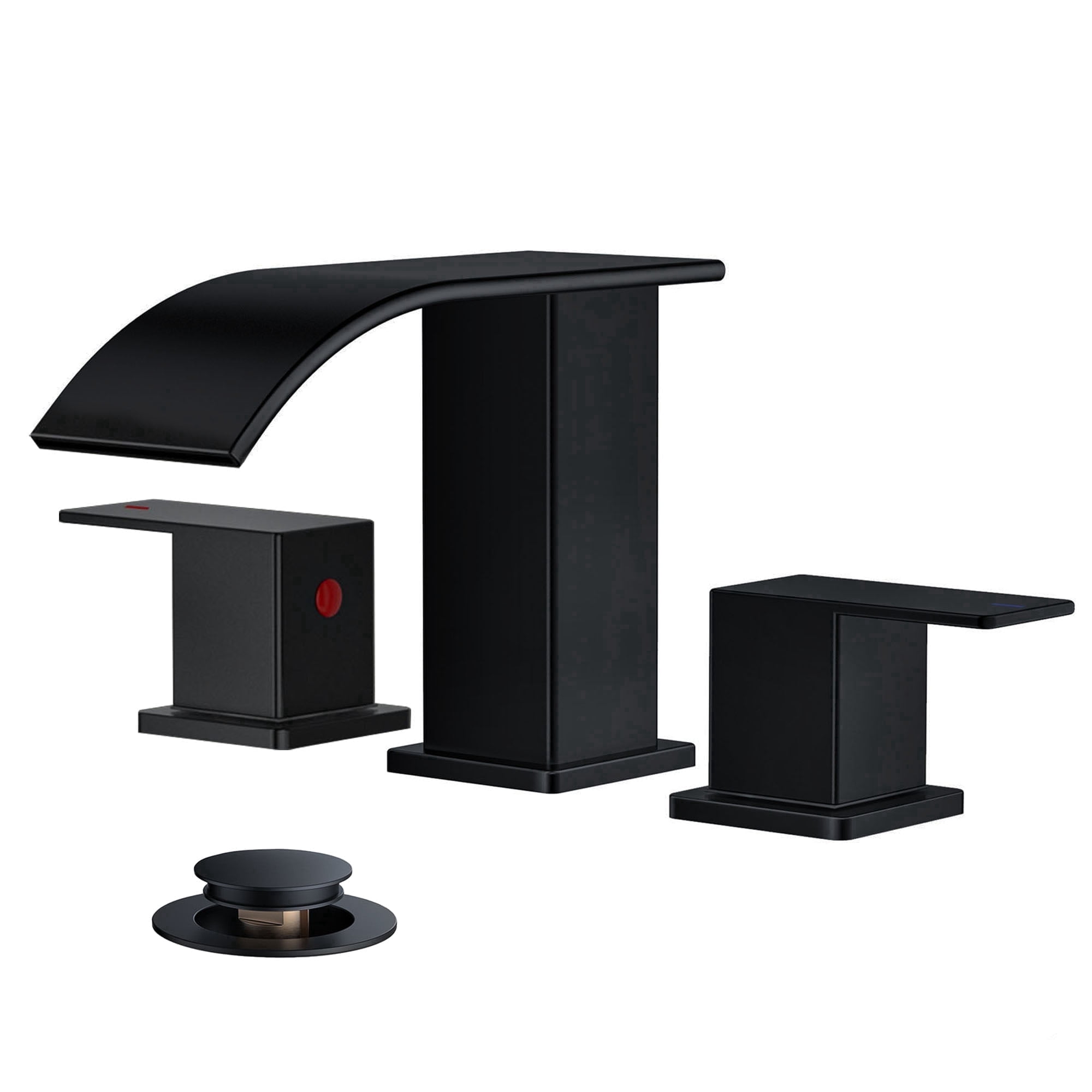 TVOFEK Waterfall Bathroom Faucet 3 Hole, 8 inch Widespread Sink Faucets Matte Black with Metal Pop-up Drain and cUPC Supply Hoses for Vanity Lavatory