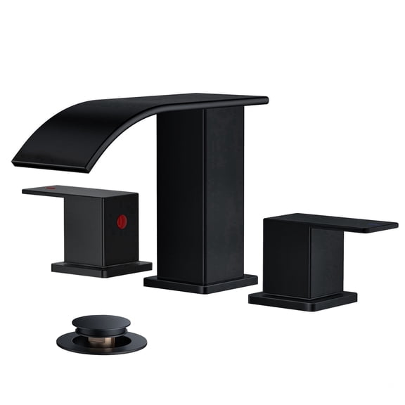 TVOFEK Waterfall Bathroom Faucet 3 Hole, 8 inch Widespread Sink Faucets Matte Black with Metal Pop-up Drain and cUPC Supply Hoses for Vanity Lavatory
