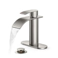 thumbnail image 1 of TVOFEK Waterfall Bathroom Faucets for Sink 1 or 3 Hole, Single Handle Vanity Faucet with Metal Pop up Drain and Deck Plate for Basin RV Lavatory, Brushed Nickel, 1 of 13