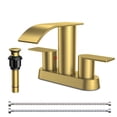 thumbnail image 1 of TVOFEK Waterfall Centerset Bathroom Faucets for 2 or 3 Hole with Metal Pop up Drain and cUPC Hose, 4 inch Brushed Gold Two Handles Basin Sink Faucet for Vanity RV Lavatory, 1 of 14