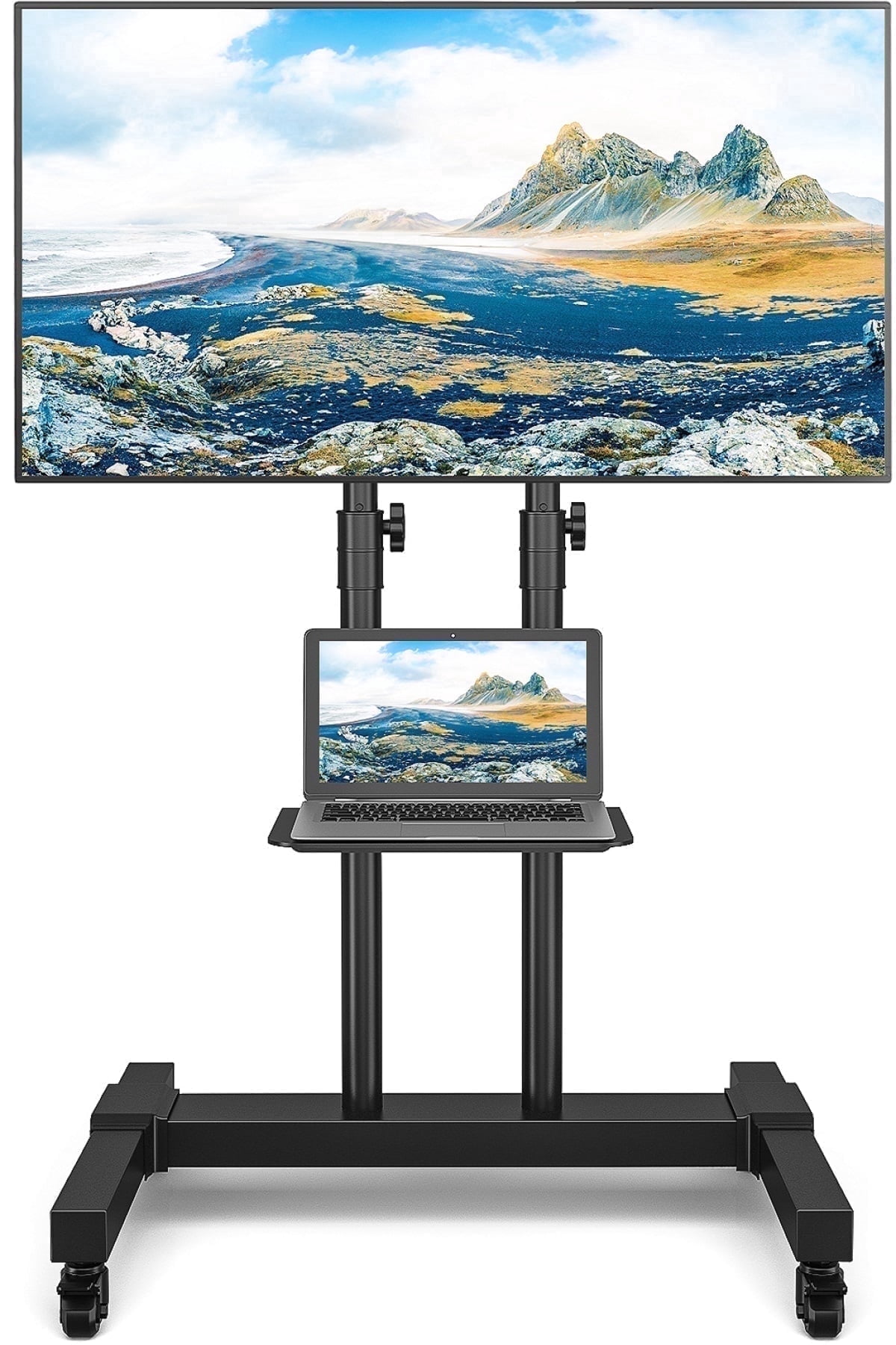 RTVR Rolling TV Cart Stand with Wheels for 32 to 85 inch Screens Mobile Portable TV Stand, Modern Black