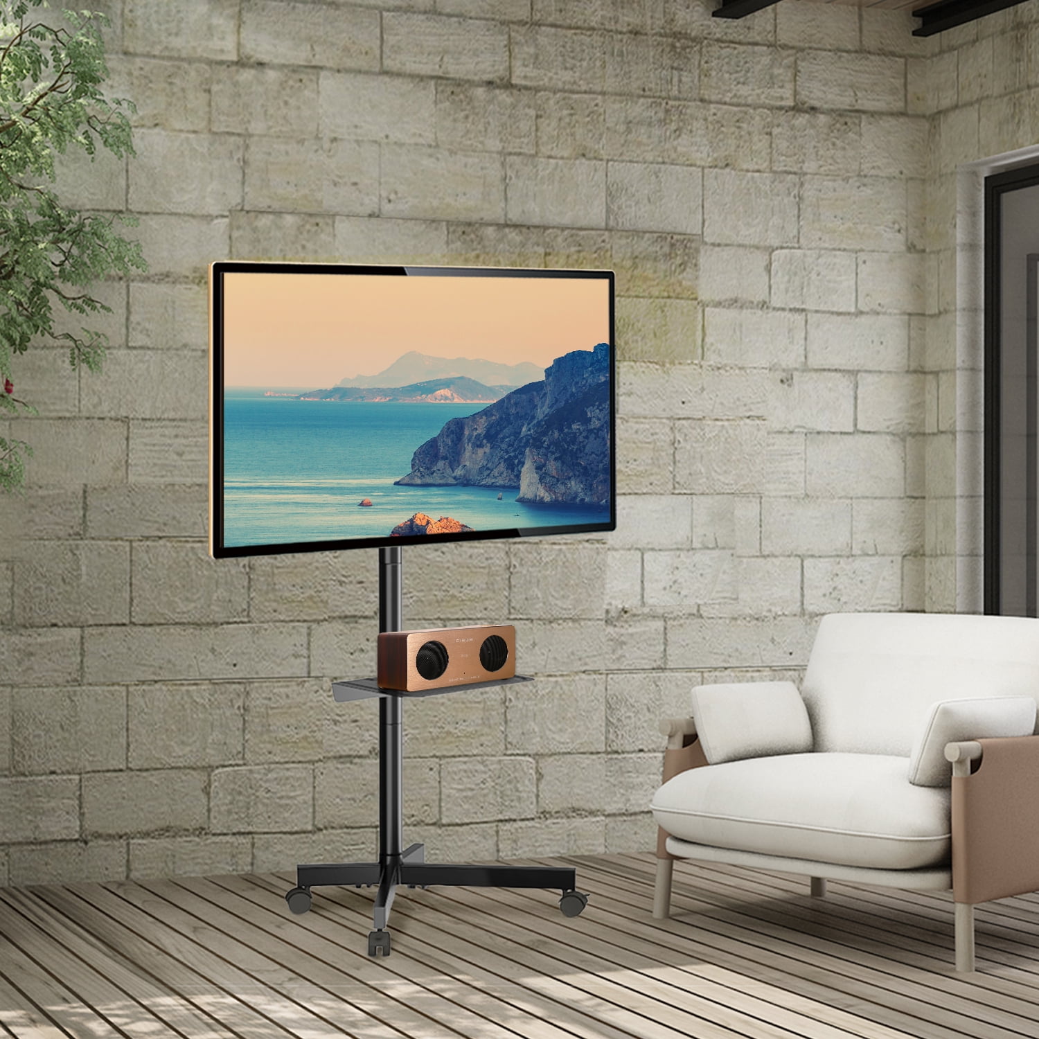 TVON Modern Mobile TV Stand Wheels for 55 to 60 inch TVs, Black TV Cart