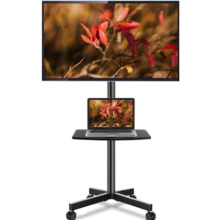 RTVR Modern Rolling TV Stand Mobile TV Cart for 32 to 65 inch Flat Panel TVs, Black