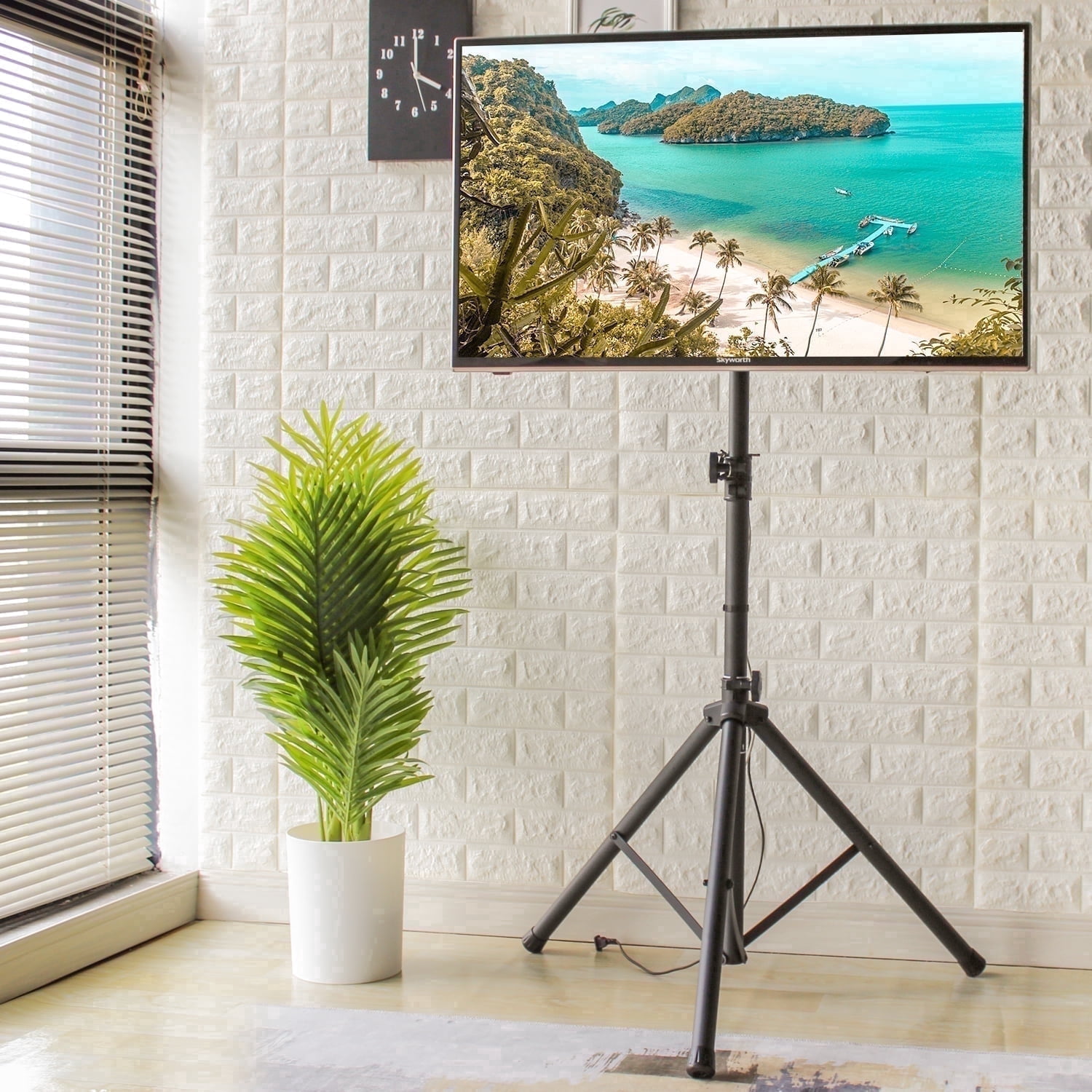 RTVR Portable TV Tripod Stand for 23-75 inch Flat Screens, Black TV Mount Stand for Outdoor Outside, 31.5 x 74.9 x 31.5"