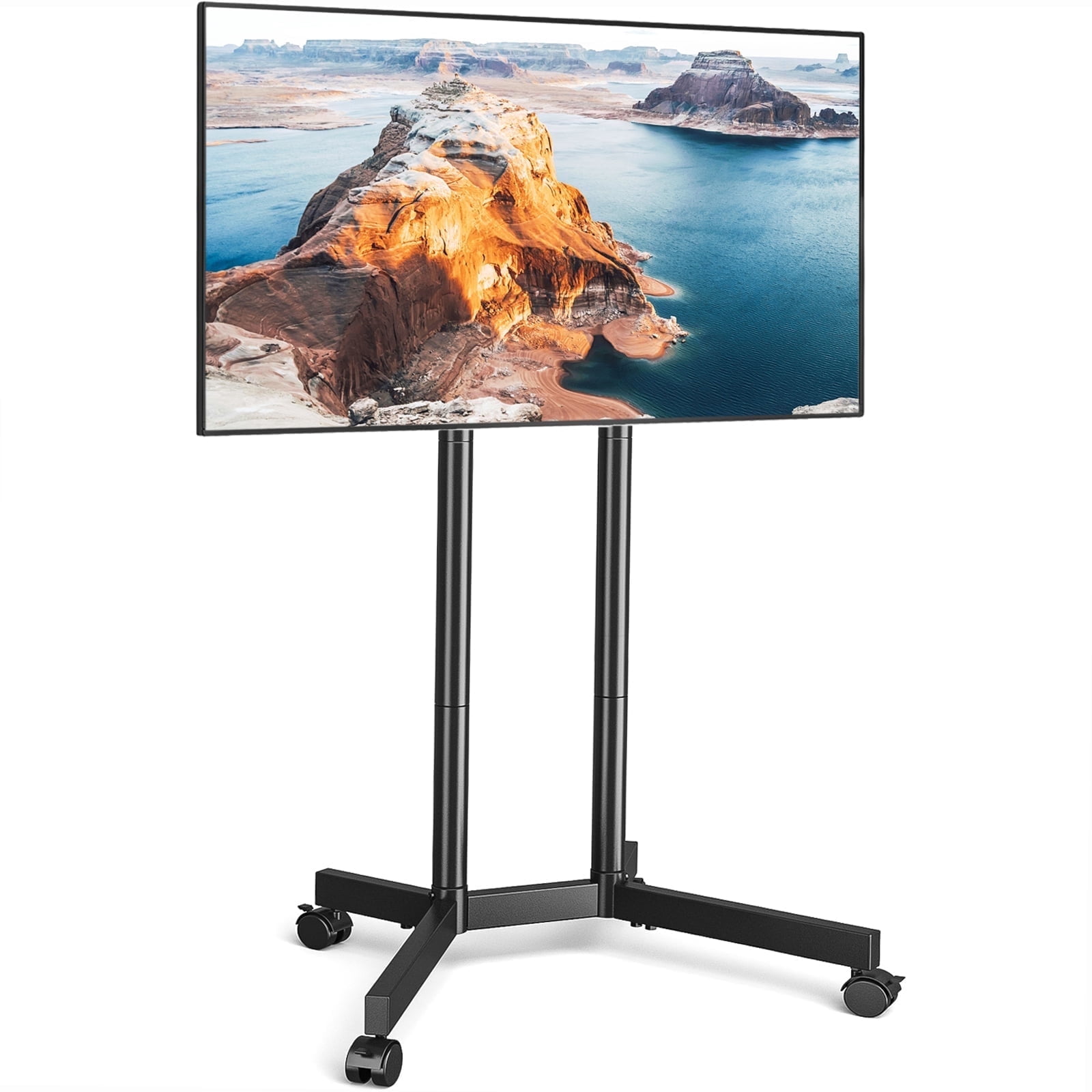 RTVR Rolling TV Cart Stand for 32 to 70 inch Flat Curved Screens, Portable Mobile TV Stand on Wheels, Metal Black