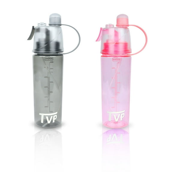 TVP Back to School time Mist n' sip fun Water Bottle for Kids with spraying Nozzel and 100% BPA Free, 20oz (Black, Pink)